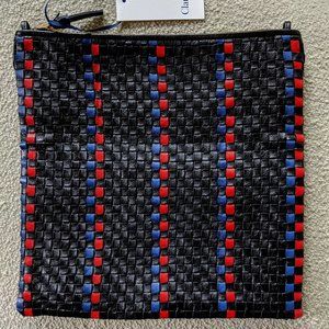 Clare V Fold Over Clutch w/ Tabs, black woven, NWT